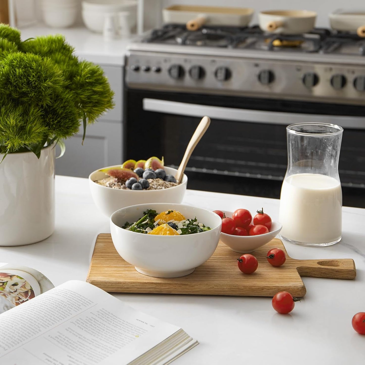 22 OZ White Ceramic Bowls Set of 4 - Perfect for Soup Bowls for Kitchen, Cereal Bowl, Ramen Bowl, Microwave Safe for Oatmeal, Fruit,Salad and Rice Bowl - Dishwasher & Microwave Safe