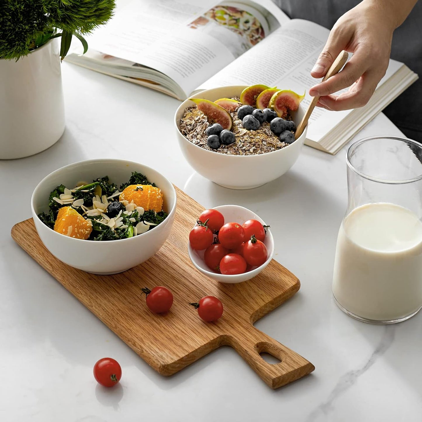 22 OZ White Ceramic Bowls Set of 4 - Perfect for Soup Bowls for Kitchen, Cereal Bowl, Ramen Bowl, Microwave Safe for Oatmeal, Fruit,Salad and Rice Bowl - Dishwasher & Microwave Safe