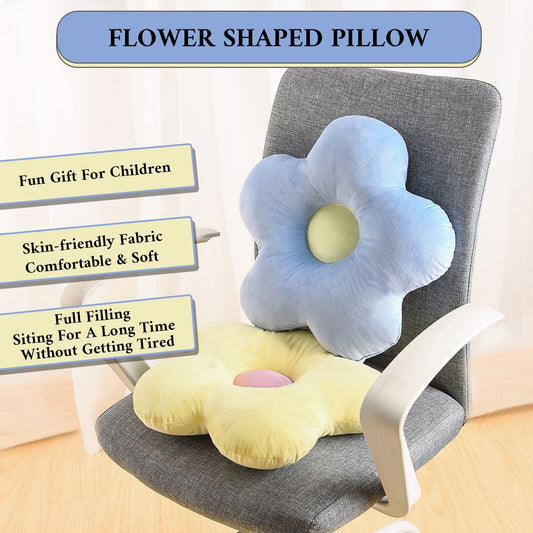 2pc Cuddly Flower Shaped Throw Pillows, Blue/Yellow Decorative Daisy Floor Pillows for Bench Office Children's Gift, 15"