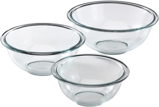 3-Pack Mixing Bowl Set (1QT, 1.5QT, 2.5QT) Glass Mixing Bowls, Dishwasher, Microwave and Freezer Safe