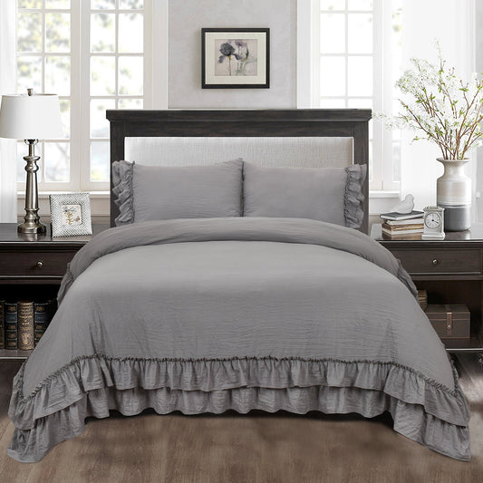 3 Piece Pre-Washed Microfiber Handmade Ruffle Fringe Duvet Cover Set-Hans